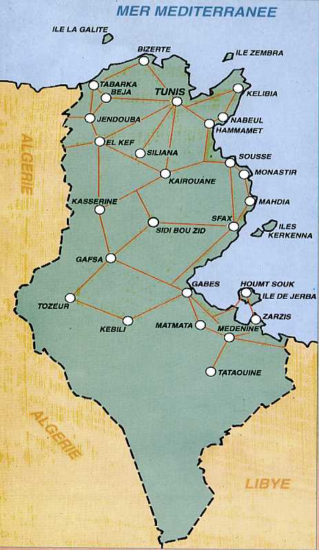Mappa della Tunisia - Clicca x Mappa Stradale (808K)